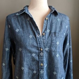 AEO Embroidered Chambray Button Down Shirt